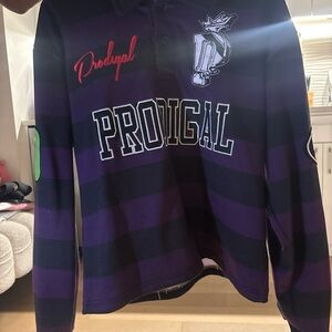 Purple and Black Striped Long Sleeve Polo